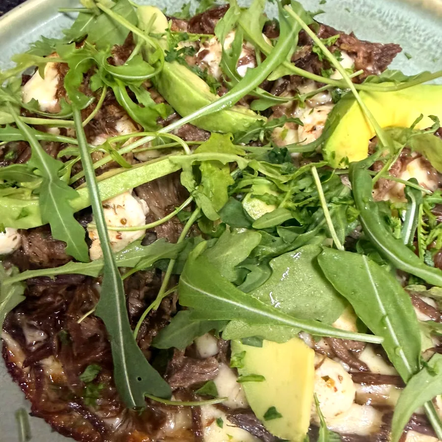 The Loaded Shepherd flatbread with pulled lamb, mozzarella, avocado and rocket